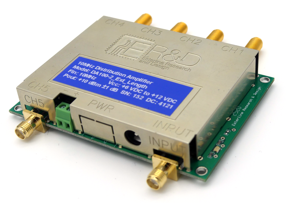 DA100-6 Low Noise 5 Channel 10 MHz Dist Amp. w/ Bulkhead SMA Connectors